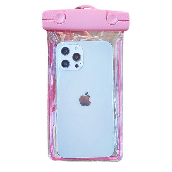 Husa subacvatica Fosforescenta Waterproof, Snowproof, Lumineaza in intuneric, Universala, cu Snur, pentru telefon sau documente, Roz
