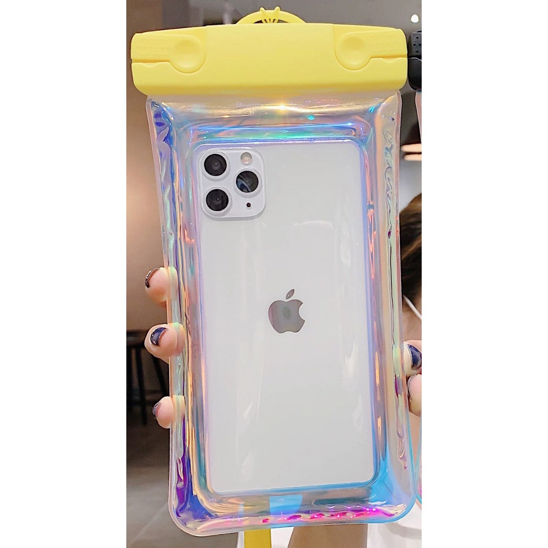 Husa subacvatica Holografica Waterproof, Snowproof, Universala, Impermeabila, cu Snur, pentru telefon sau documente, Galben