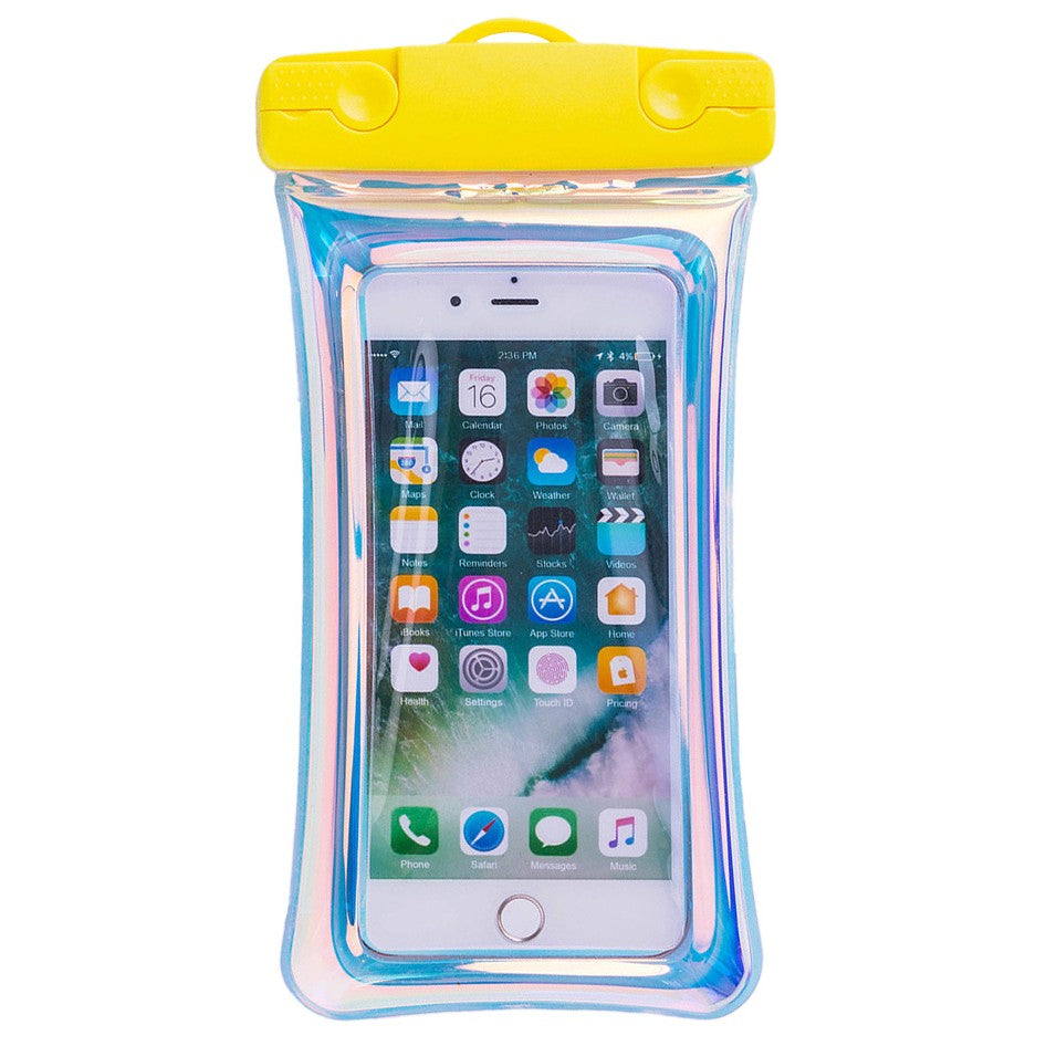 Husa subacvatica Holografica Waterproof, Snowproof, Universala, Impermeabila, cu Snur, pentru telefon sau documente, Galben