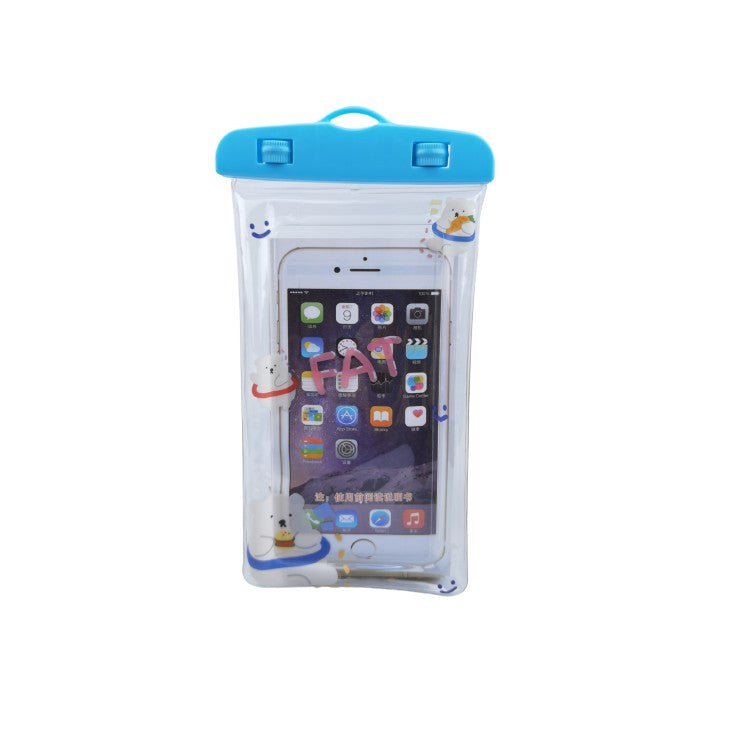 Husa subacvatica Kids Waterproof, Snowproof, Universala, cu Snur, pentru telefon sau documente, Bears, Albastru