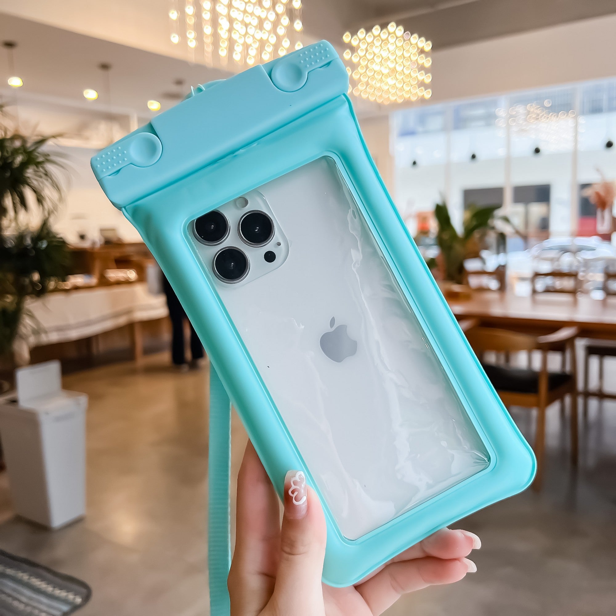 Husa subacvatica Matte Cushion Waterproof, Snowproof, Universala, cu Snur, pentru telefon sau documente, Verde Menta