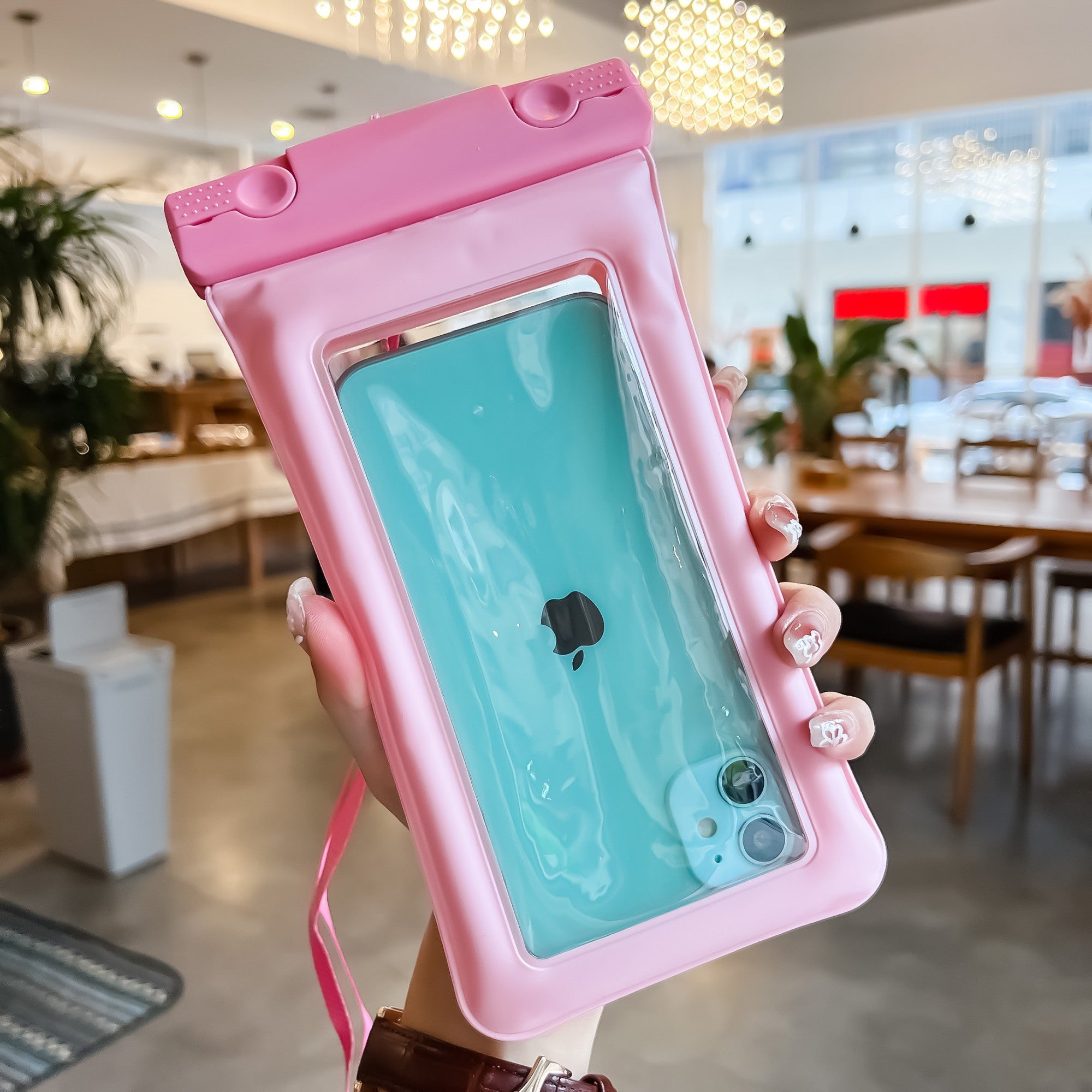 Husa subacvatica Matte Cushion Waterproof, Snowproof, Universala, cu Snur, pentru telefon sau documente, Roz