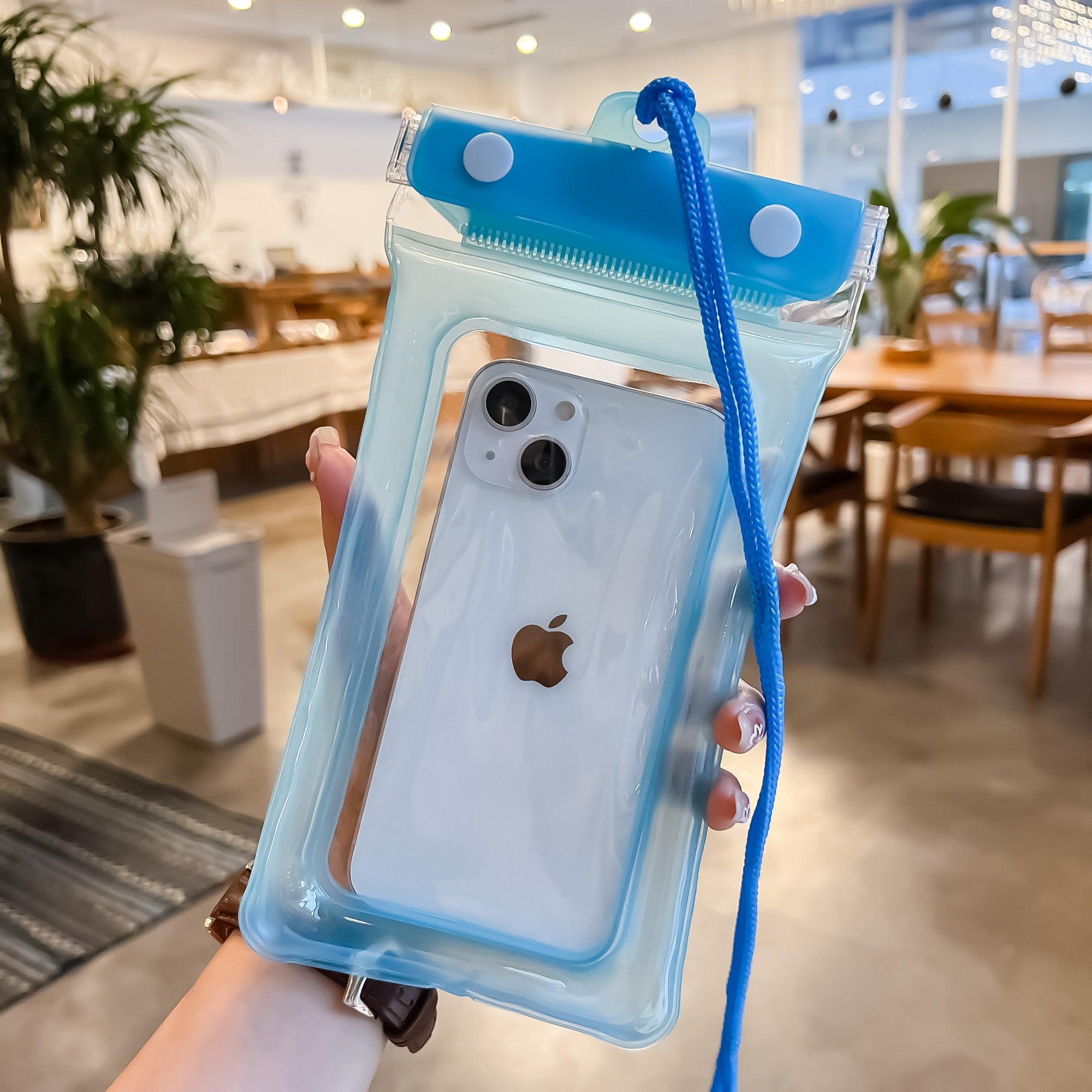Husa subacvatica Zip Waterproof, Snowproof, Universala, Impermeabila, cu Snur, pentru telefon sau documente, Bleu