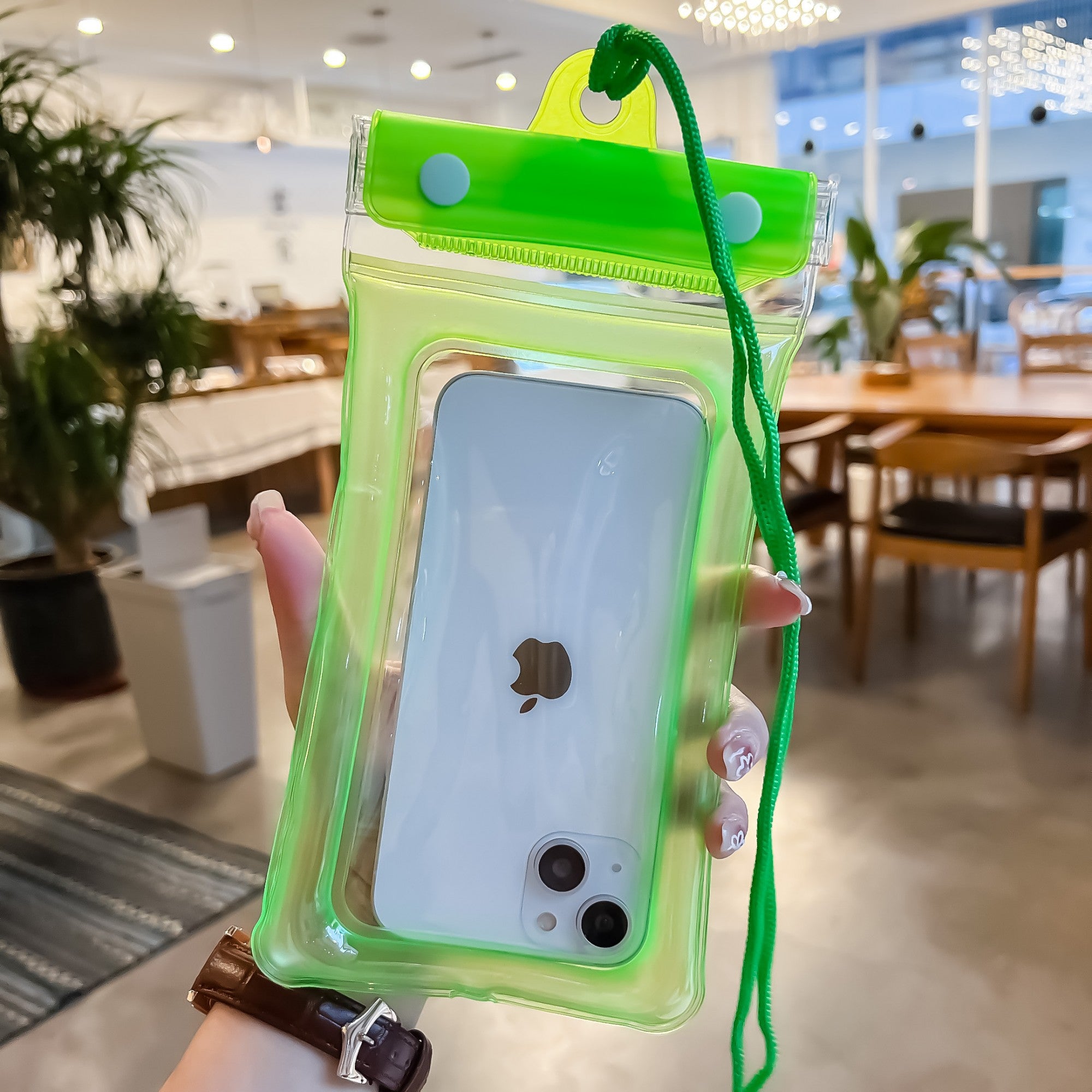 Husa subacvatica Zip Waterproof, Snowproof, Universala, Impermeabila, cu Snur, pentru telefon sau documente, Verde