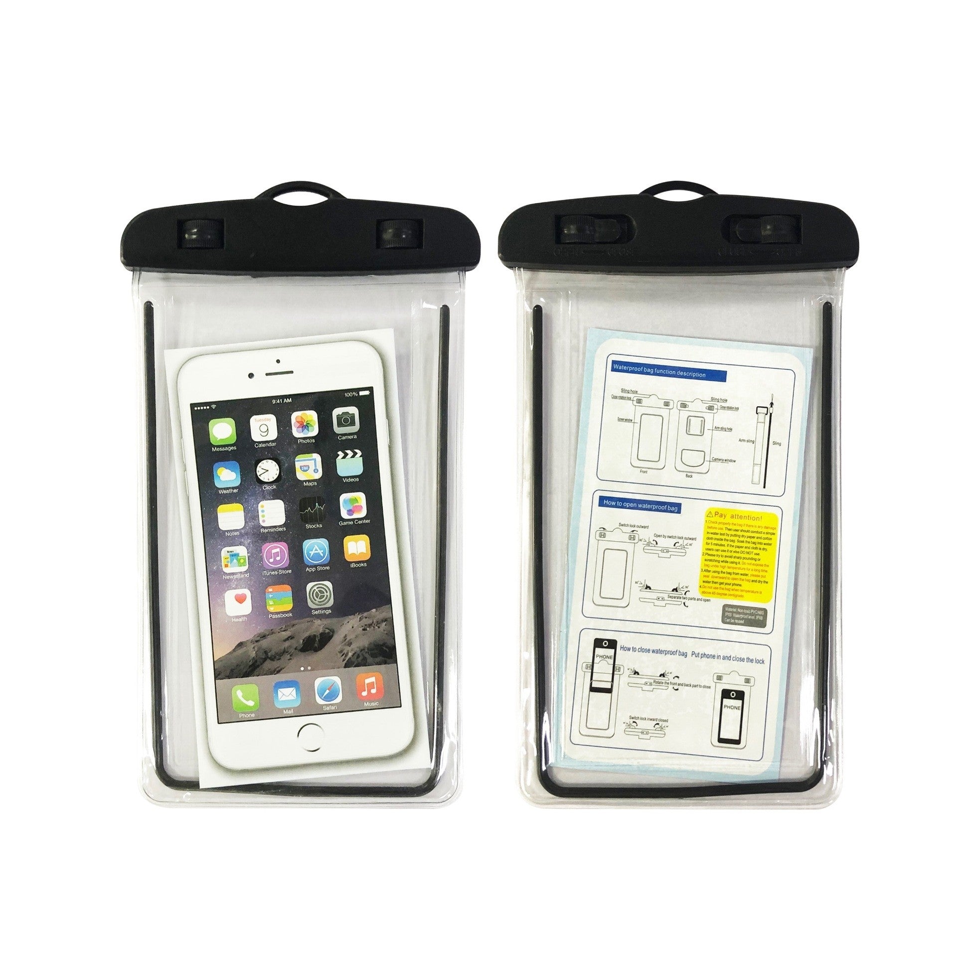 Husa subacvatica Zip Waterproof, Snowproof, Universala, Impermeabila, cu Snur, pentru telefon sau documente, Negru