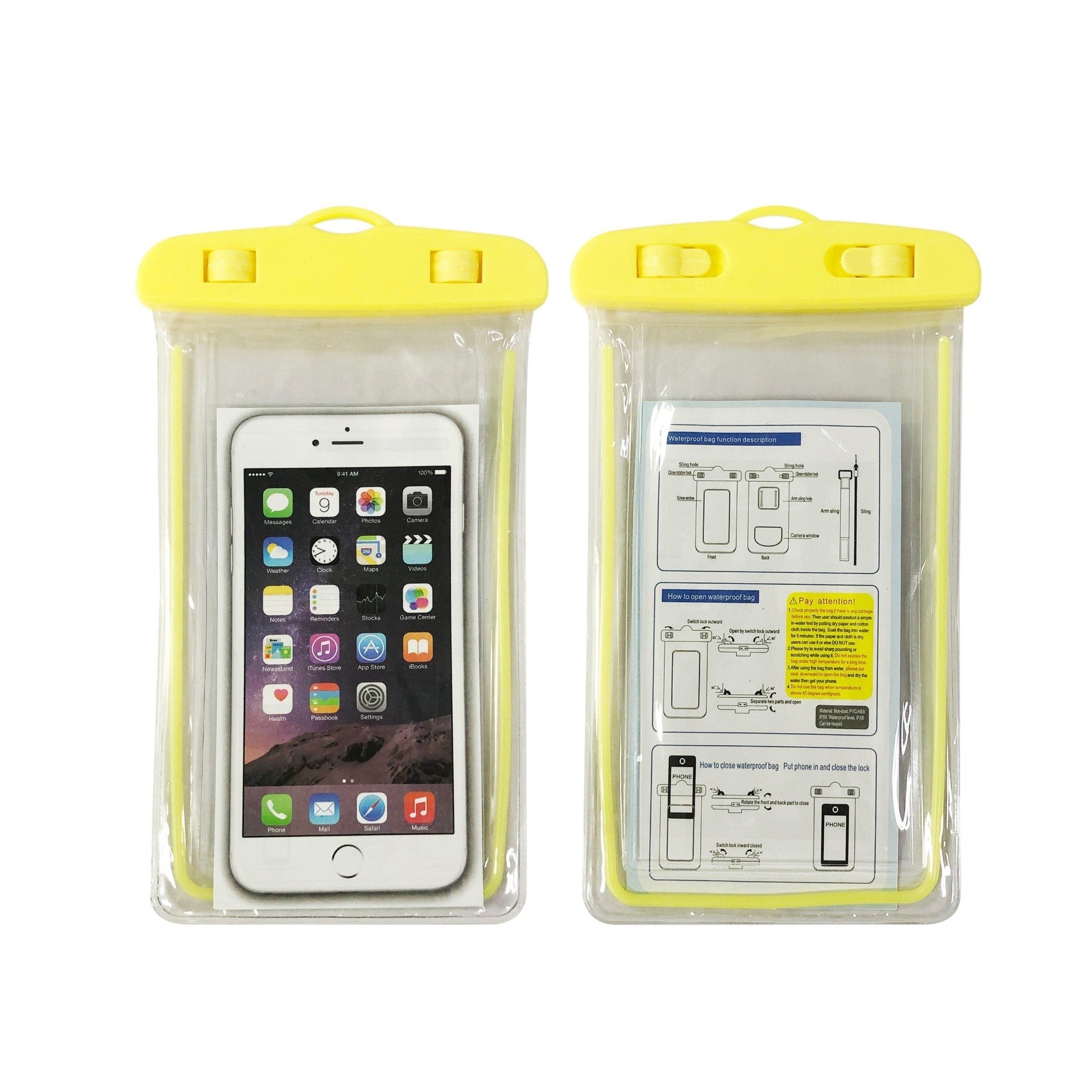 Husa subacvatica Zip Waterproof, Snowproof, Universala, Impermeabila, cu Snur, pentru telefon sau documente, Galben