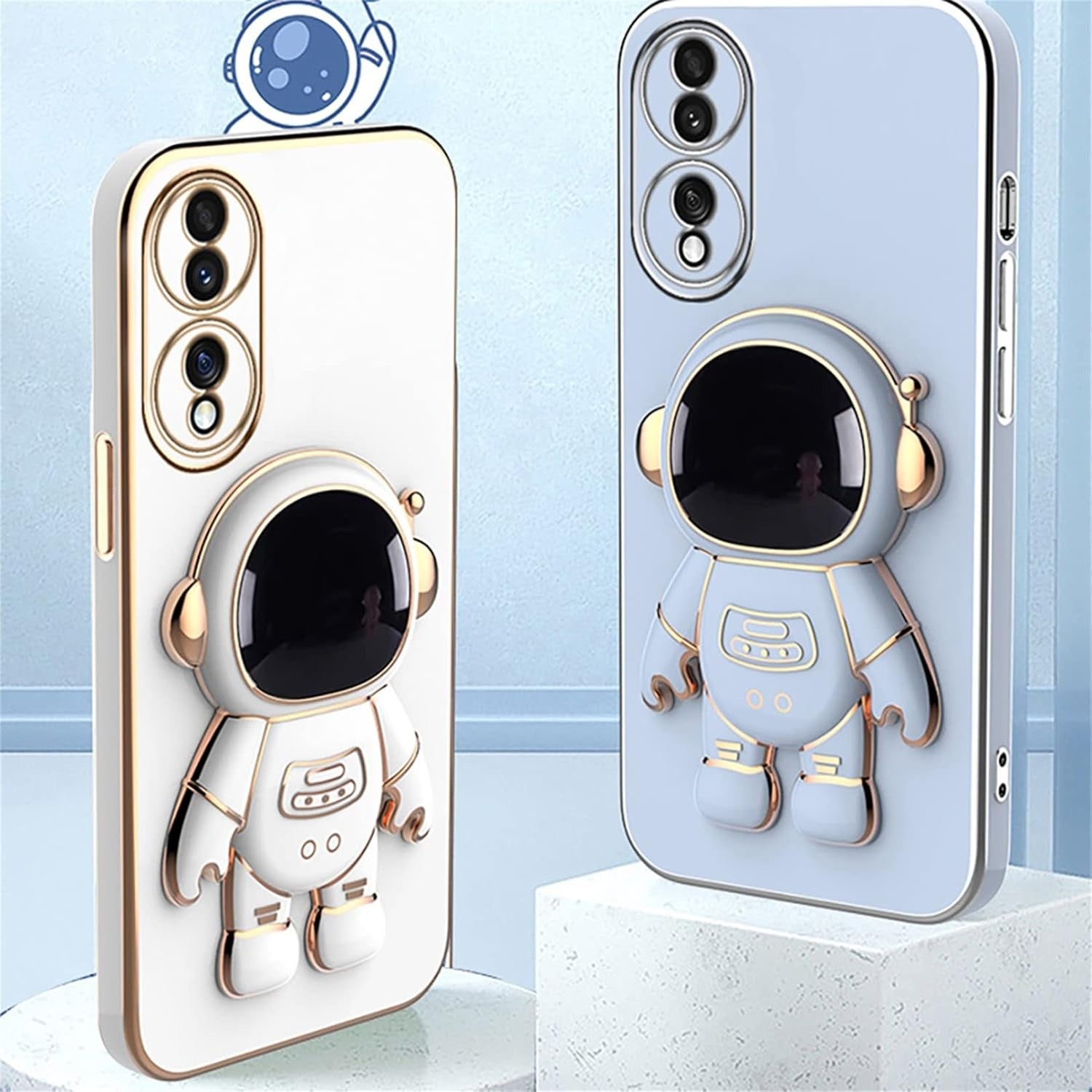 Husa Telefon 2in1, Compatibila Huawei P60 Pro, Carcasa TPU cu Suport Inclus Tip Astronaut, Protectie Camere, Albastru