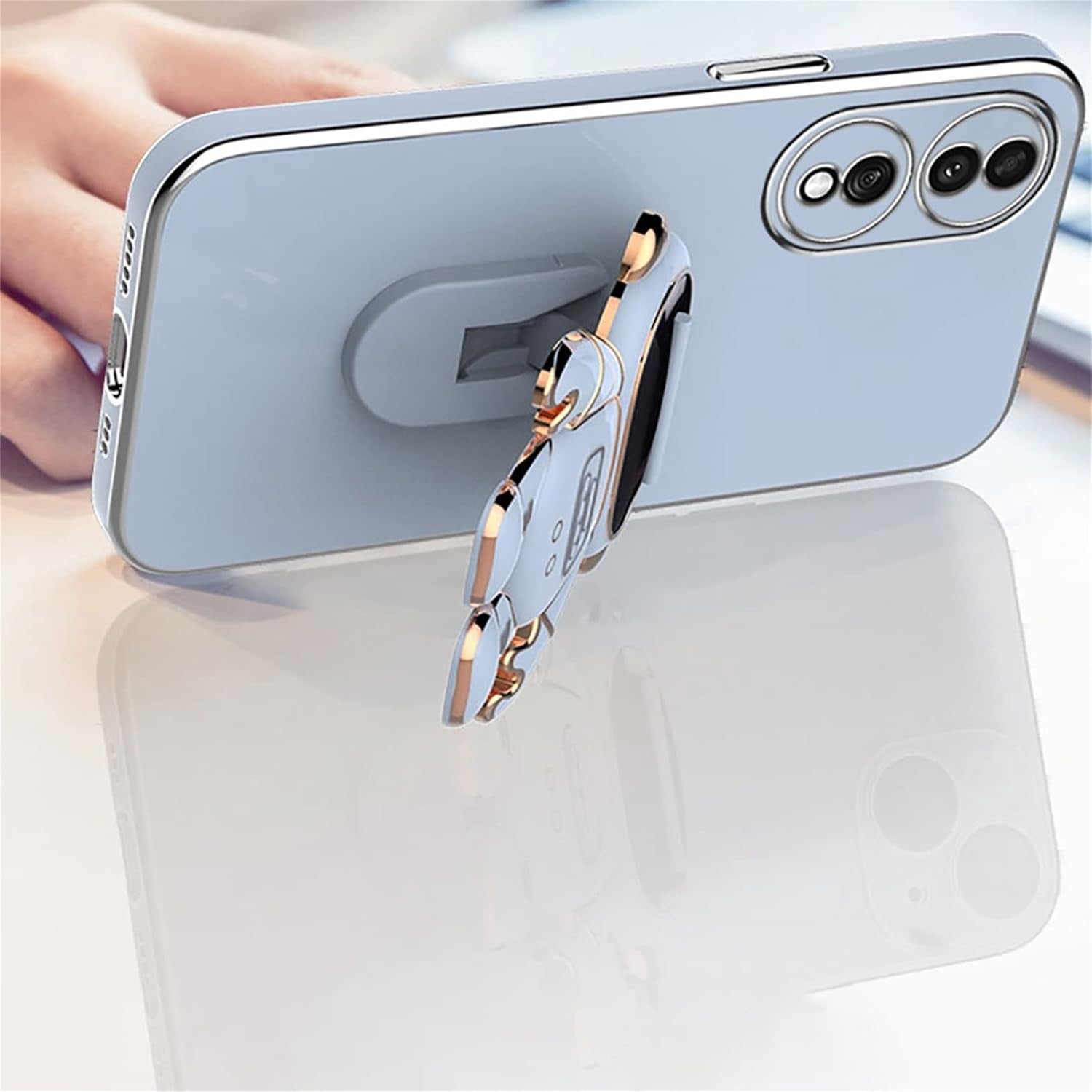 Husa Telefon 2in1, Compatibila Huawei P60 Pro, Carcasa TPU cu Suport Inclus Tip Astronaut, Protectie Camere, Albastru