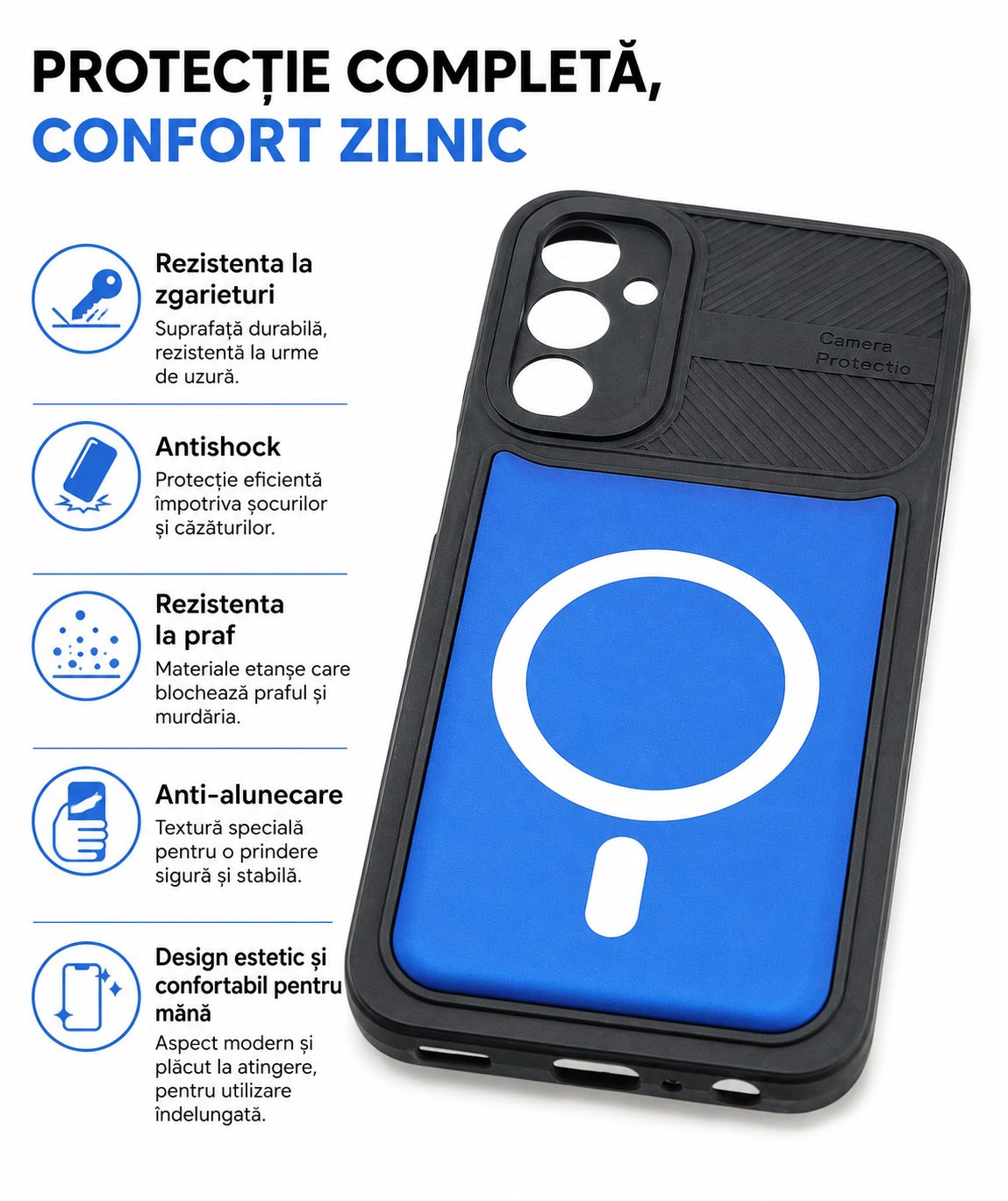 Husa Urban Armor pentru Samsung Galaxy A24 4G, Suport Auto Magnetic, Protectie Antisoc, Albastru