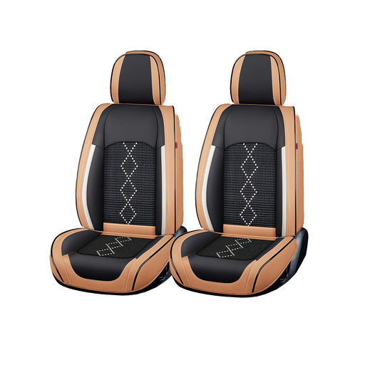 Huse auto premium 5 locuri Carguard Deluxe piele ecologica perforata si textil - maro caramel