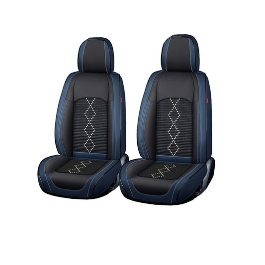 Huse auto premium 5 locuri Carguard Deluxe piele ecologică perforată și textil - negru - albastru închis