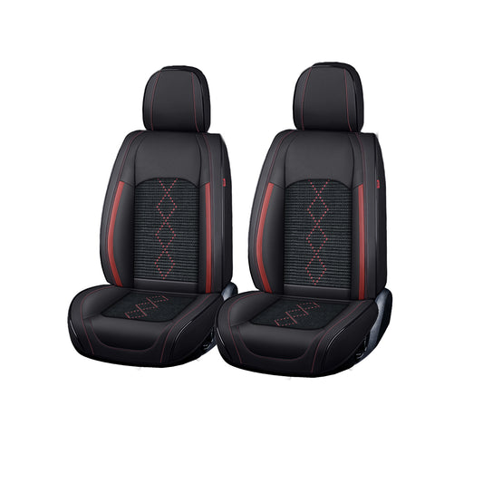 Huse auto premium 5 locuri Carguard Deluxe piele ecologică perforată și textil - negru - rosu închis