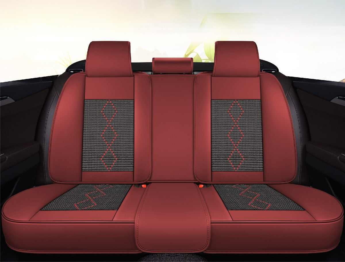 Huse auto premium 5 locuri Carguard Deluxe piele ecologică perforată și textil - roșu închis - negru