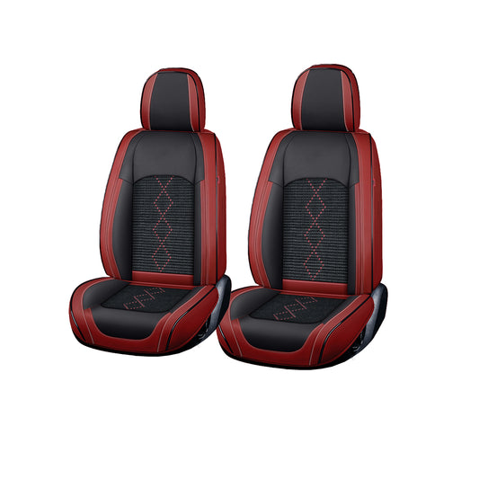 Huse auto premium 5 locuri Carguard Deluxe piele ecologică perforată și textil - roșu închis - negru