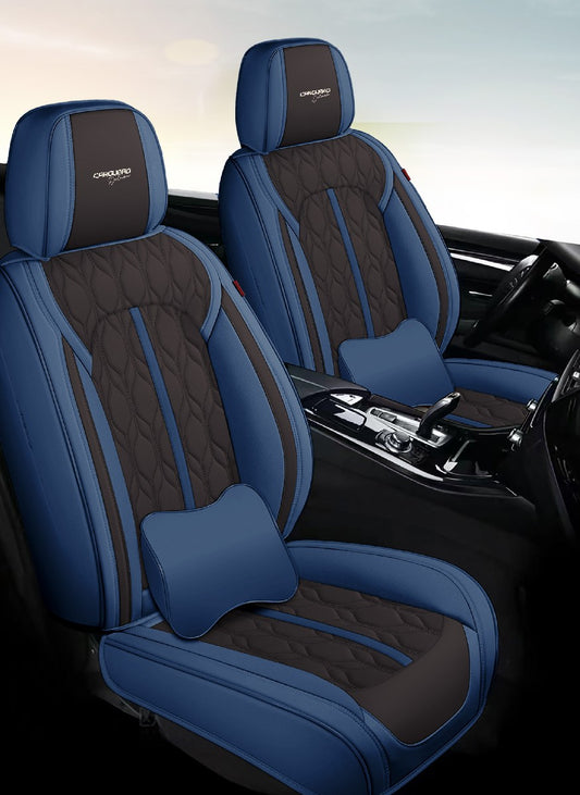 Huse auto premium 5 locuri Carguard Deluxe piele ecologică perforată - albastru inchis - negru