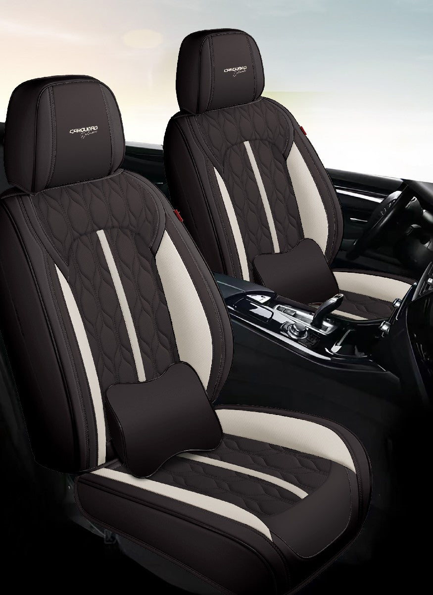 Huse auto premium 5 locuri Carguard Deluxe piele ecologică perforată - negru - alb