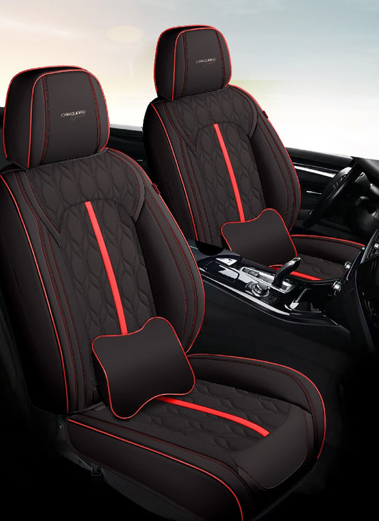 Huse auto premium 5 locuri Carguard Deluxe piele ecologică perforată - negru - rosu