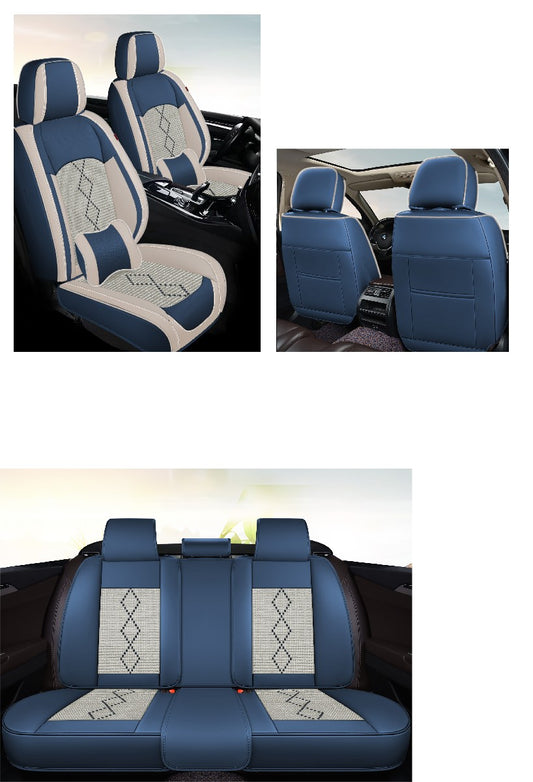 Huse auto premium 5 locuri Carguard Deluxe piele ecologica perforata si textil - albastru - alb