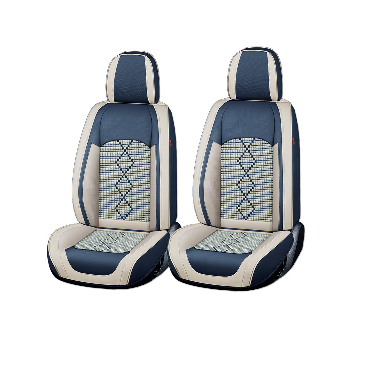 Huse auto premium 5 locuri Carguard Deluxe piele ecologică perforată și textil - albastru - alb