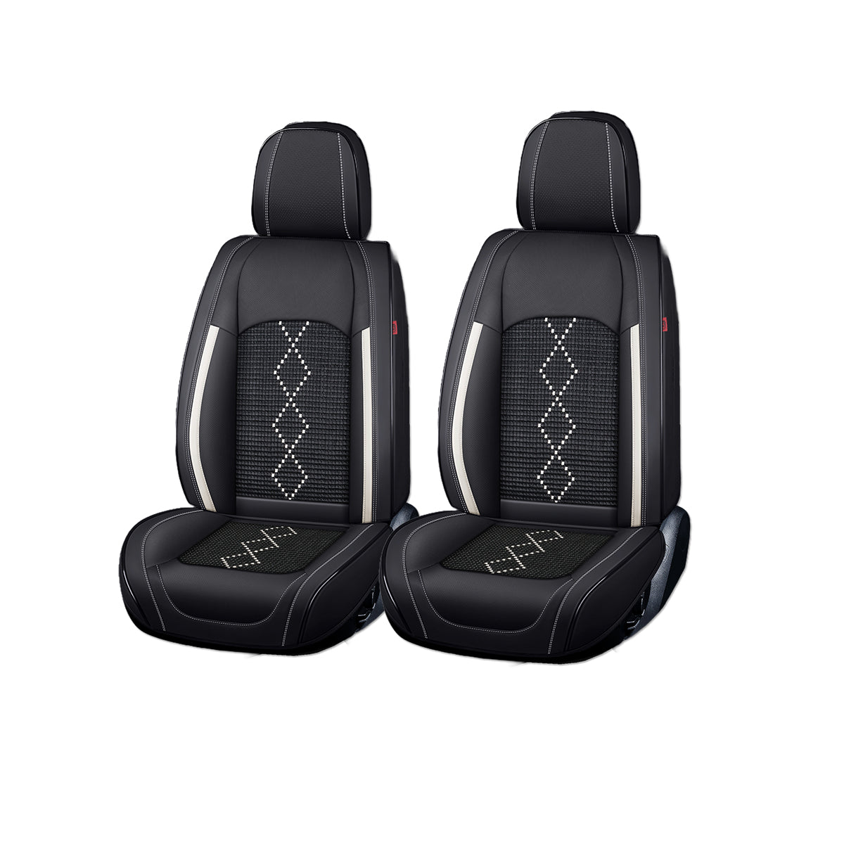 Huse auto premium 5 locuri Carguard Deluxe piele ecologică perforată și textil - negru - alb