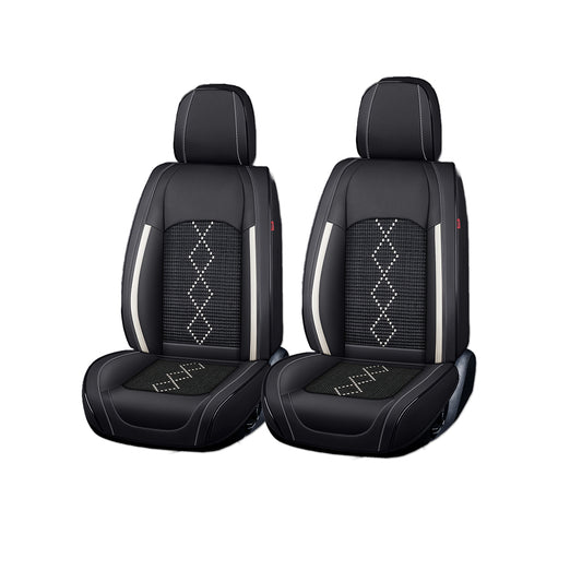 Huse auto premium 5 locuri Carguard Deluxe piele ecologică perforată și textil - negru - alb