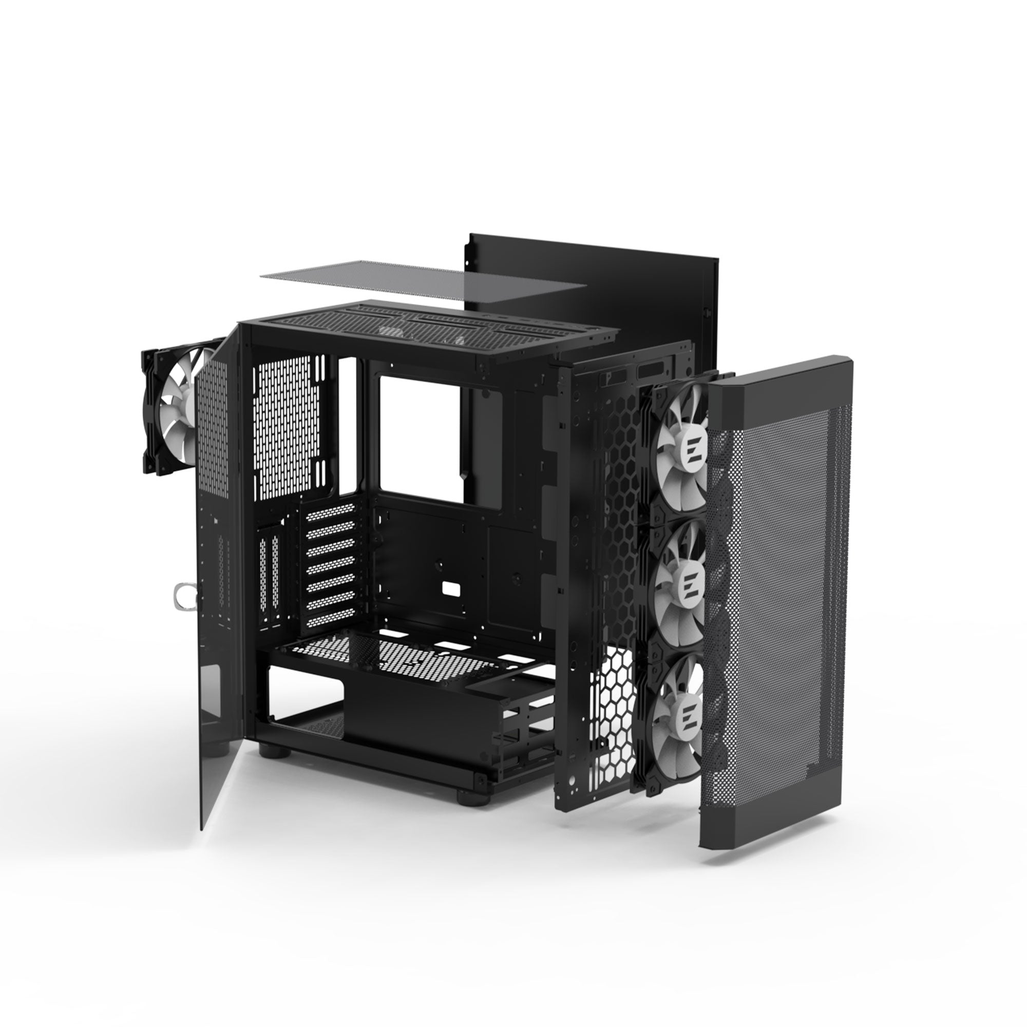 CARCASA Zalman "i4 TG", middle tower, gaming, fara sursa, suporta 8xfan, 4xfan 140mm inclus, PSU shroud, USB 3.1 gen1 x 2, USB 2.0 x 1, audio+mic, 7 sloturi expansiune + 2 verticale, negru, "i4 TG Black"