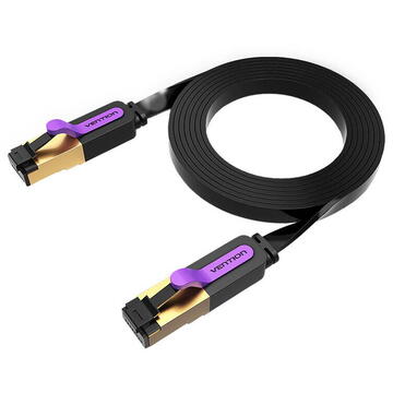 Patch Cord STP Vention, Cat. 7, 15m, flat cable, conductor cupru, viteza max transfer 10 Gbps, invelis PVC, negru, "ICABN" - 6922794729889