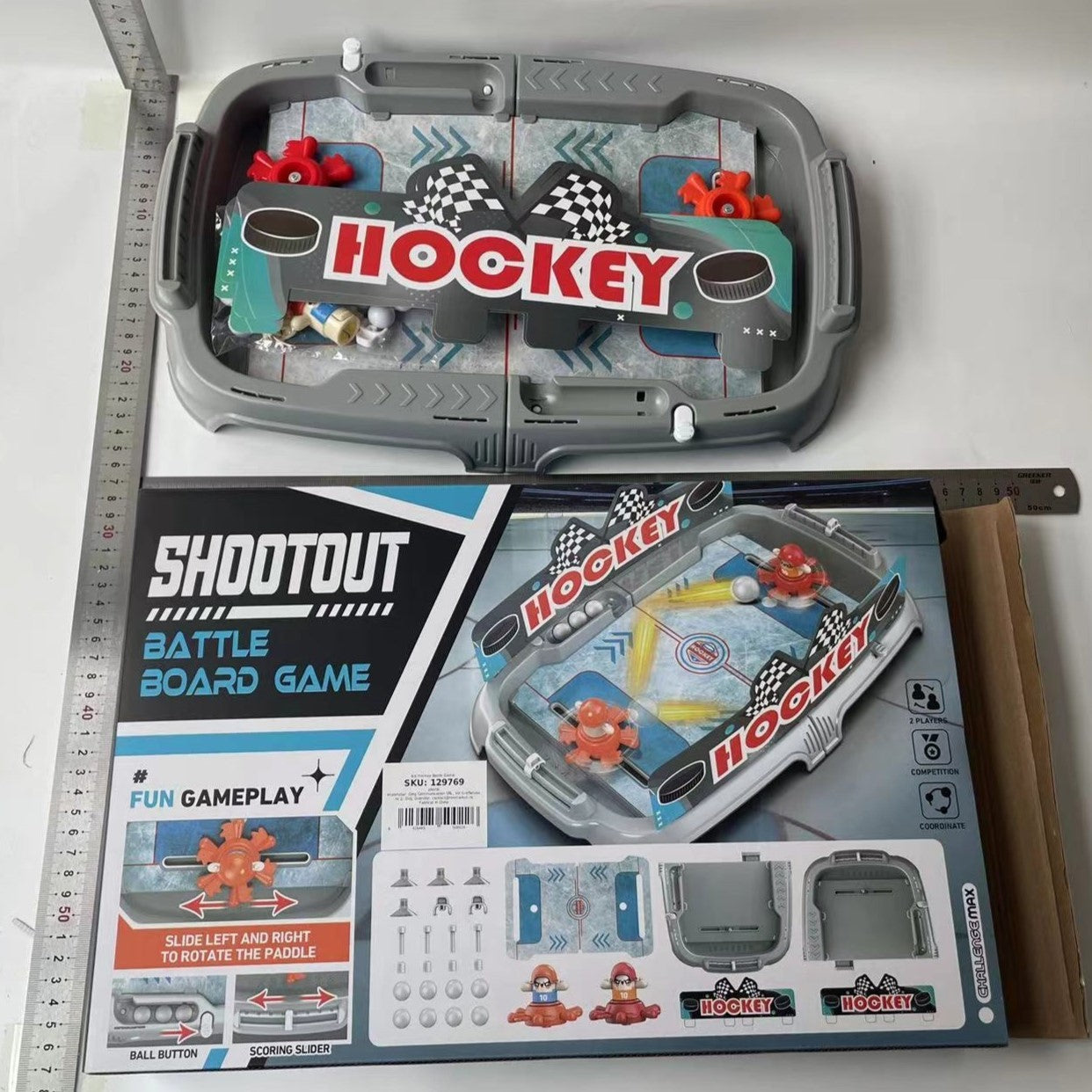 Joc de Masa Interactiv Ice Hockey pentru Copii, 4 Mingi, Tabela Scor, 40.7x27x14.5 cm, Gri