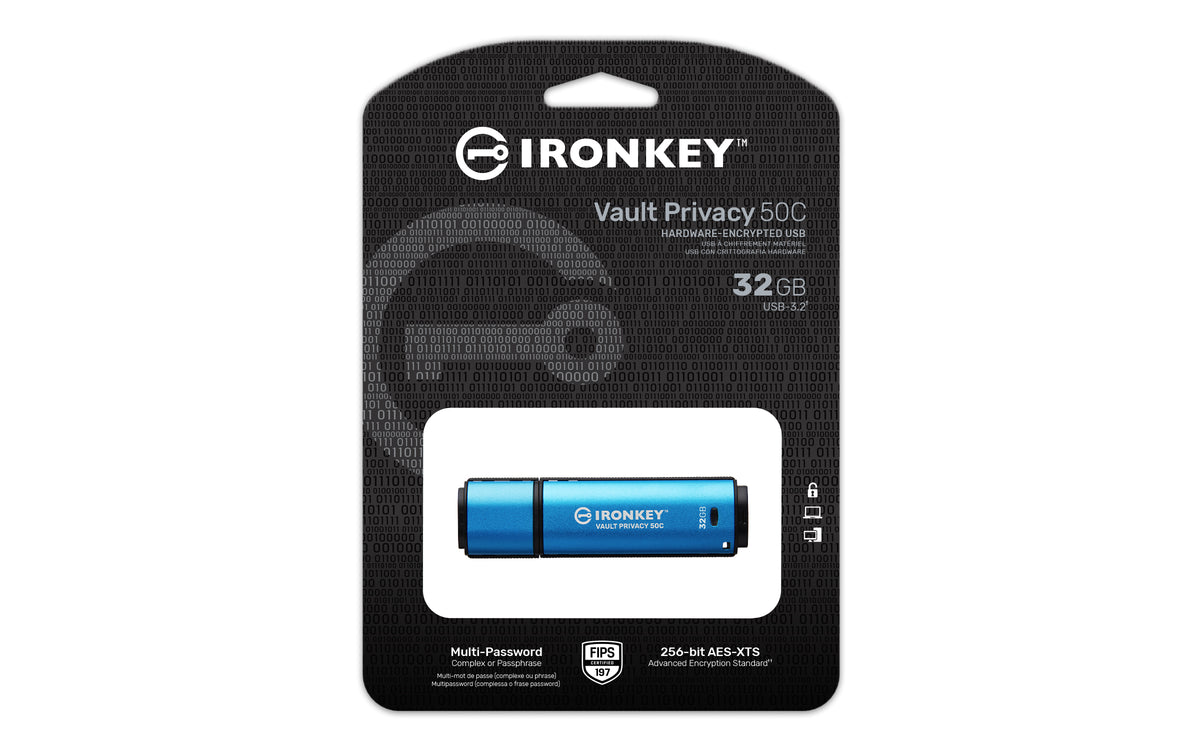 Stick USB Kingston IronKey Vault Privacy 50C, 32GB, USB-C (Albastru) 