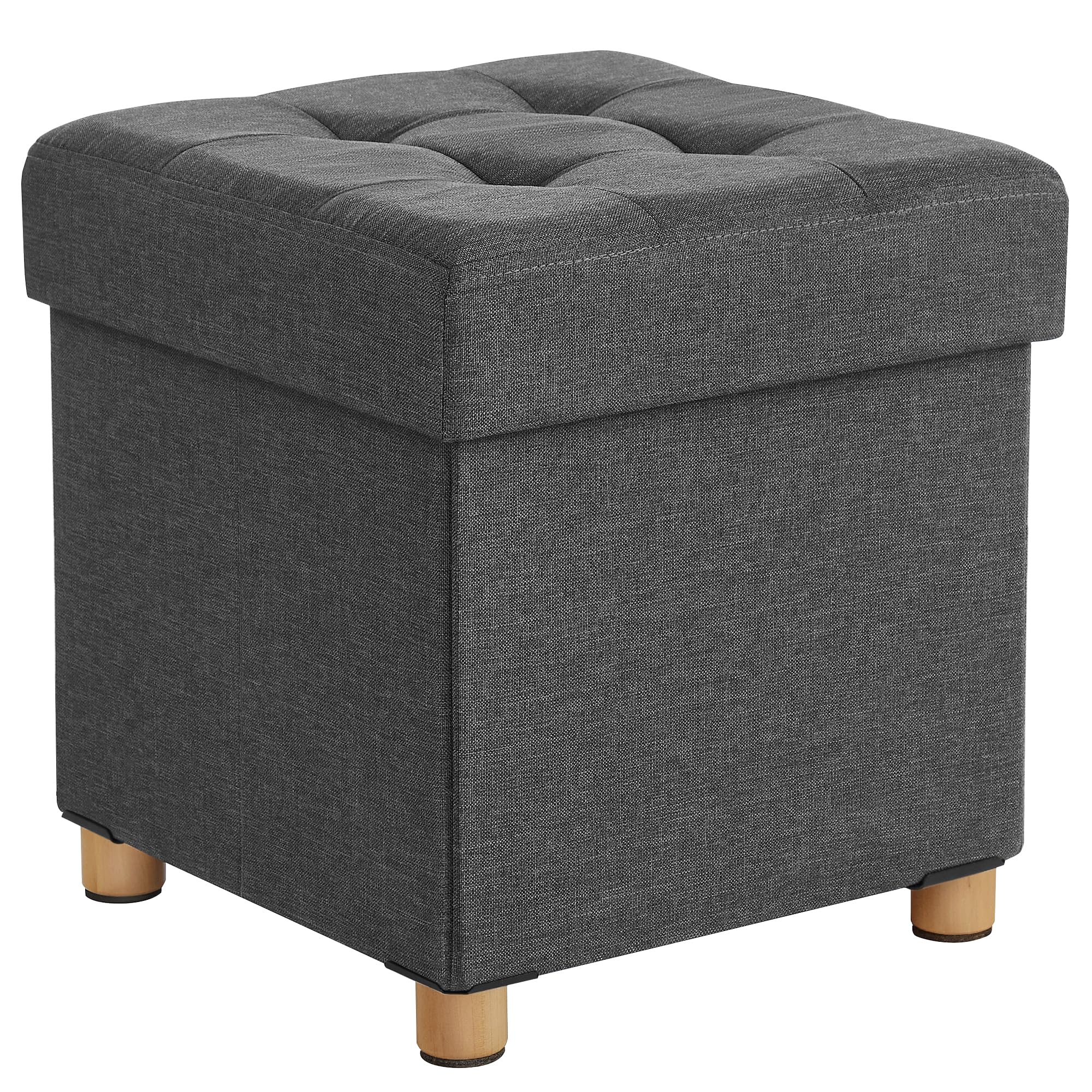 SONGMICS Taburet pliabil cu sezut moale, spatiu de depozitare, maxim 300kg, 38x38x40cm, gri