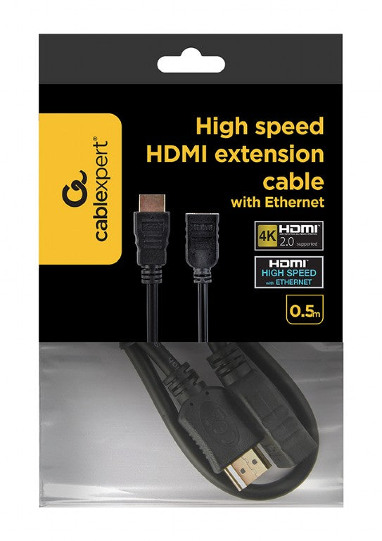 CABLU video GEMBIRD, HDMI (T) la HDMI (T), 0.5m, with Ethernet, prelungitor, conectori auriti, rezolutie maxima 4K (3840 x 2160) la 60 Hz, negru, "CC-HDMI4X-0.5M"