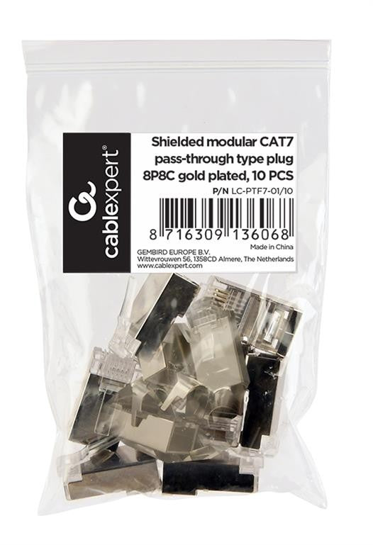 MUFA RJ-45 Gembird pt. cablu FTP/SFTP, Cat7, RJ-45 (T) | RJ-45 (T) tip pass-through, ecranat, plastic cu metal, 10 buc