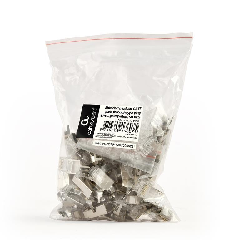 MUFA RJ-45 Gembird pt. cablu FTP/SFTP, Cat7, RJ-45 (T) | RJ-45 (T) tip pass-through, ecranat, plastic cu metal, 50 buc