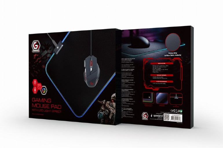 MousePAD GEMBIRD - gaming, cauciuc si material textil, 350 x 250 x 4 mm, Iluminare 10 moduri, negru, "MP-GAMELED-M"