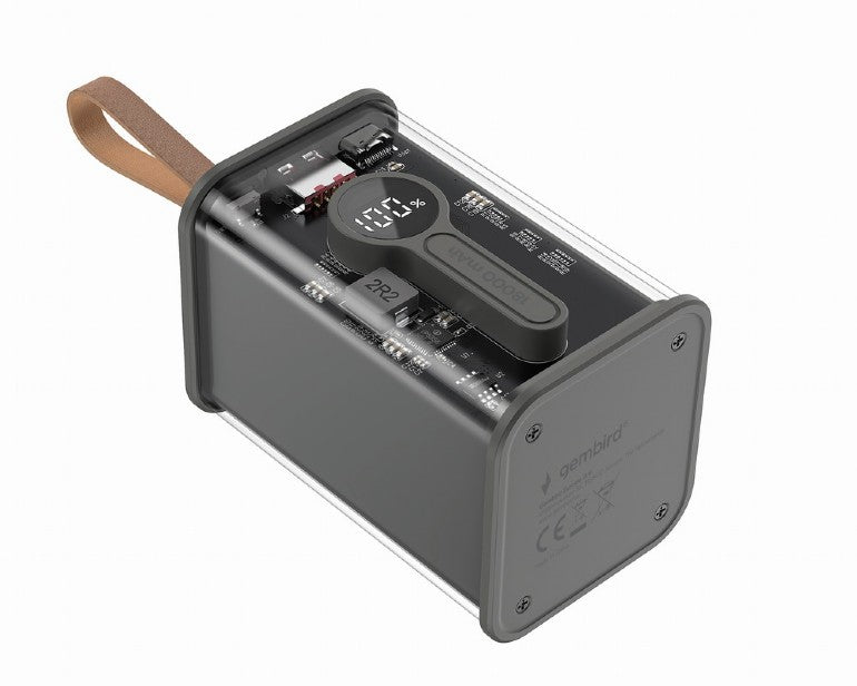 POWER BANK GEMBIRD 18000mAh, 20W , 1 x USB; 1 x USB Type-C, digital display pt. status baterie, max. 3A, transparent, negru, "PB18-TQC3-01"