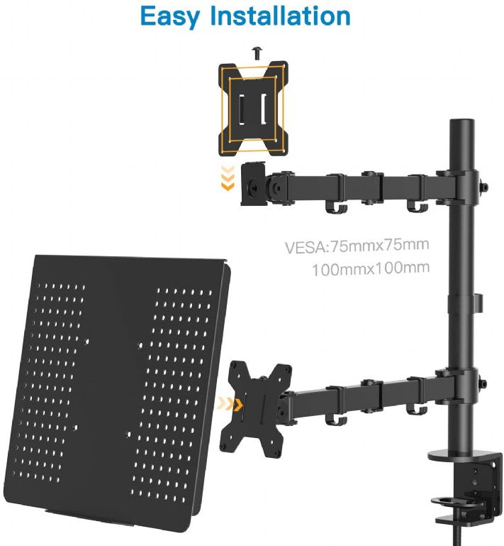 SUPORT de birou Gembird, pt 1 TV/monitor plat + 1 notebook 15.6", diag. max 32 inch, rotatie, inclinare, pivotare, orizontal, vertical, max 2x9 kg, "MA-DA-03"