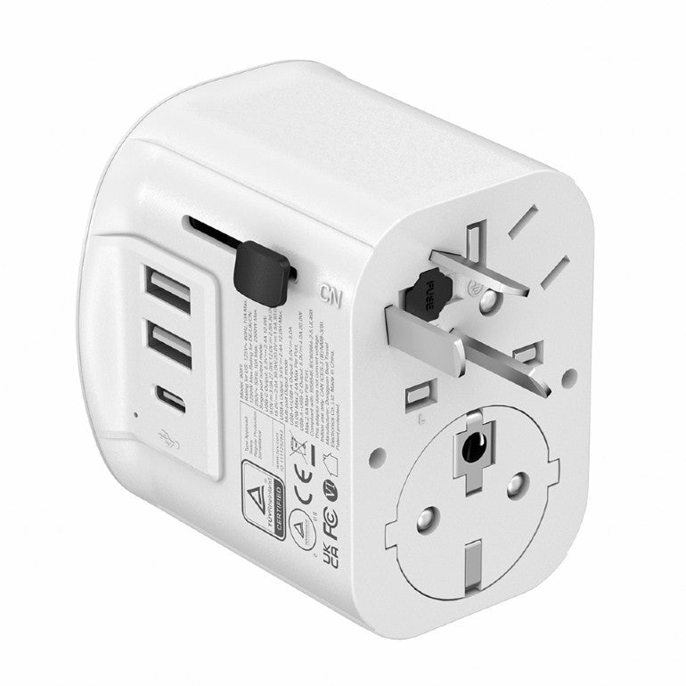 ADAPTOR GEMBIRD, universal, conectori: US/UK/EU/AU, 1x USB Type-C 15W, 2x USB-A 12W, siguranta 10A, max. 2300W, alb, "TPA-EU2A1C15-01-W"