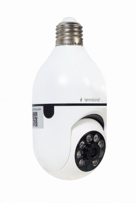CAMERA IP GEMBIRD, pt. interior, CMOS 2 Mpx, lentile 3.6mm, wi-fi, rezolutie FullHD 1920x1080, video H.264 AVI, microfon, rotatie 355 gr, inclinare 120 gr, carcasa plastic, slot microSD card, Tuya, E27 socket, (timbru verde 0.8 lei)