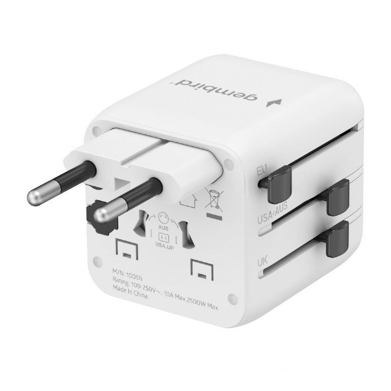 ADAPTOR GEMBIRD, universal, conectori: US/UK/EU/AU, siguranta 10A, max. 2500W, alb, "TPA-INT-01-W"