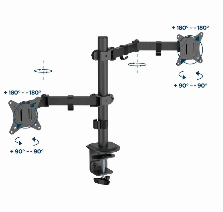 SUPORT de birou Gembird, pt 2 TV/monitor plat, diag. max 32 inch, rotatie, inclinare, pivotare, orizontal, vertical, max 2x9 kg, "MA-D2-03"