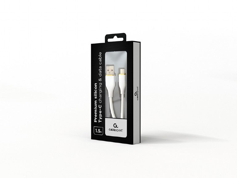 CABLU alimentare si date GEMBIRD, pt. smartphone, USB 2.0 (T) la USB 2.0 Type-C (T), 1.5m, protectie silicon, alb, "CC-USB2S-AMCM-1.5M-W"
