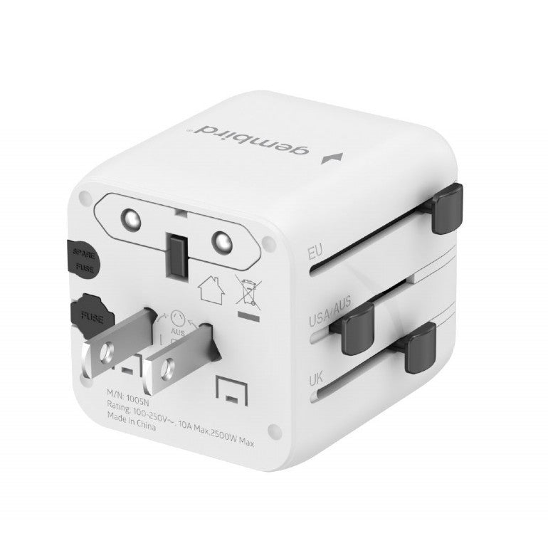 ADAPTOR GEMBIRD, universal, conectori: US/UK/EU/AU, siguranta 10A, max. 2500W, alb, "TPA-INT-01-W"