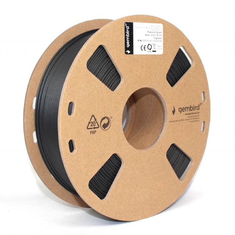 FILAMENT GEMBIRD pt. imprimanta 3d, PLA+, 1.75mm diamentru, 1Kg / bobina, aprox. 330m, topire 195-235 grC, black, "3DP-PLA+1.75-02-BK"
