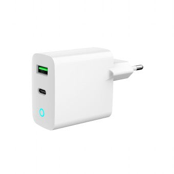 ALIMENTATOR retea 220V GEMBIRD, universal, 1 x USB Type-C D 20W, 1 x USB-A 3.0 QC 18W, indicator LED, alb, 