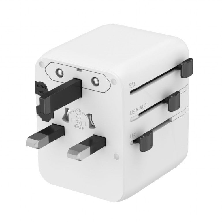ADAPTOR GEMBIRD, universal, conectori: US/UK/EU/AU, 2x USB Type-C PD 20W, 1x USB-A QC 18W, siguranta 10A, max. 2500W, alb, "TPA-1A2C20-01-W"