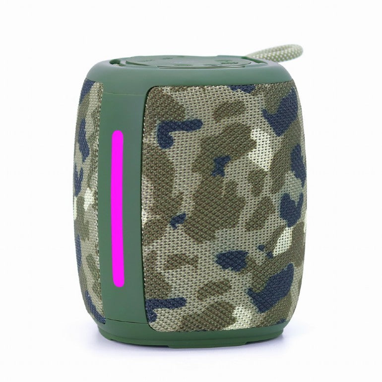 BOXE GEMBIRD portabile bluetooth, RMS: 5W, baterie 1200mAh, microSD, USB, FM-radio, LED light, BT v5.1, 111x111x134mm, 530 grame, camo, "SPK-BT-LED-03-CM"