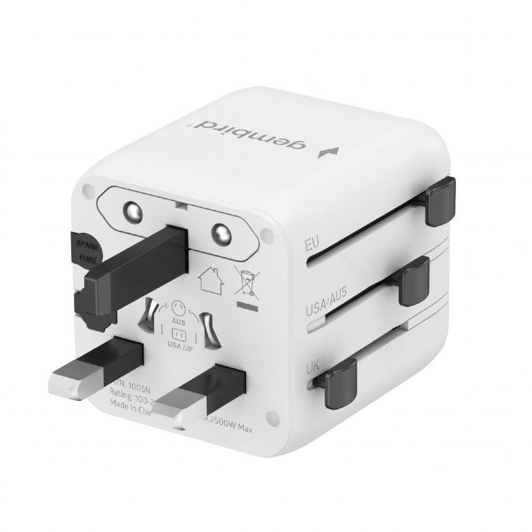 ADAPTOR GEMBIRD, universal, conectori: US/UK/EU/AU, siguranta 10A, max. 2500W, alb, "TPA-INT-01-W"