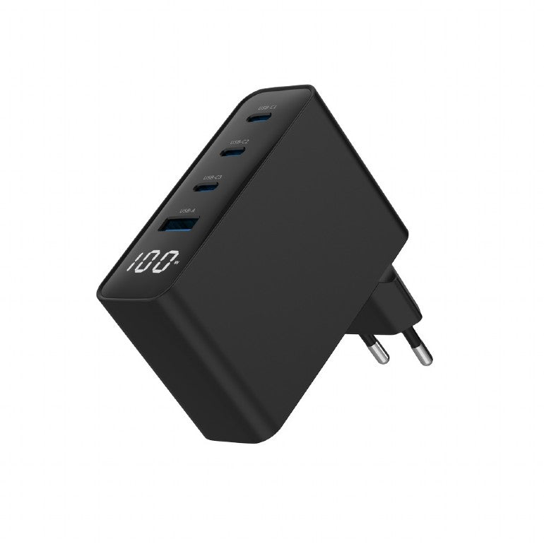 ALIMENTATOR retea 220V GEMBIRD, universal, 1 x USB-A QC3.0 + 3 x USB-C 3A , max. 100W PD GaN, LCD, protectie: scurtcircuit, supraincarcare, supratensiune, supraincalzire, negru, "TA-UC-PDQC100LCD-01-BK"