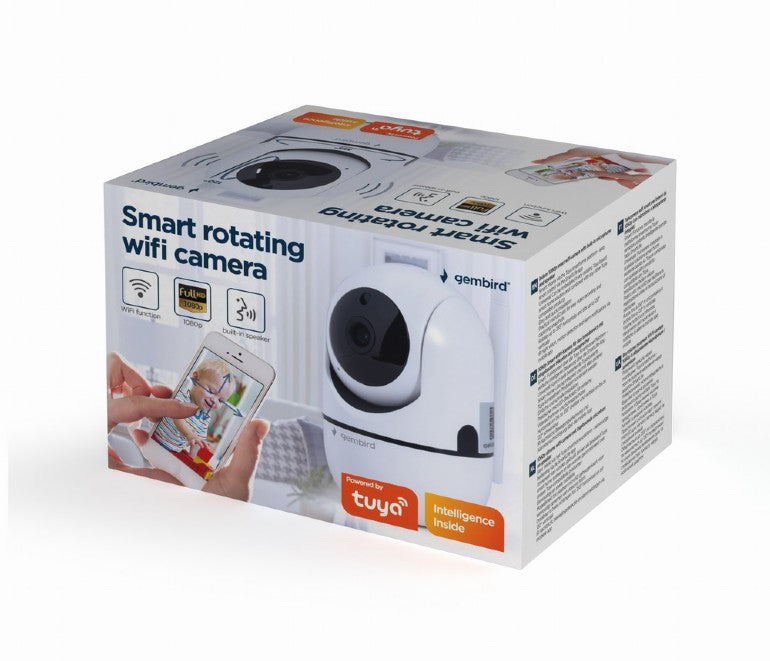 CAMERA IP GEMBIRD, pt. interior, CMOS 2 Mpx, lentile 3.6mm, wi-fi, rezolutie FullHD 1920x1080, video H.264 AVI, microfon, rotatie 355 gr, inclinare 120 gr, carcasa plastic, slot microSD card, Tuya,  (timbru verde 0.8 lei)