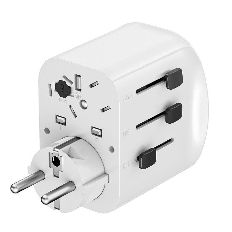 ADAPTOR GEMBIRD, universal, conectori: US/UK/EU/AU, 1x USB Type-C 15W, 2x USB-A 12W, siguranta 10A, max. 2300W, alb, "TPA-EU2A1C15-01-W"